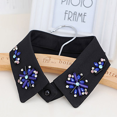 Maxi Blue & Black Flower Shape Decorated Simple Design Chiffon Detachable Collars