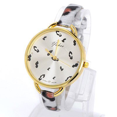 Security Silver Color Leopard Pattern Simple Design Pu Ladies Watches