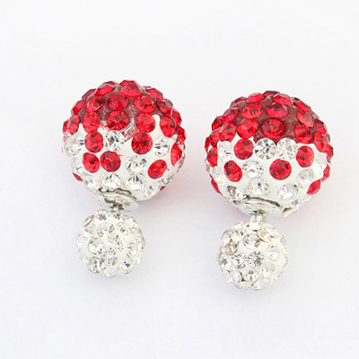 Upper Red Diamond Decorated Round Shape Design Alloy Stud Earrings