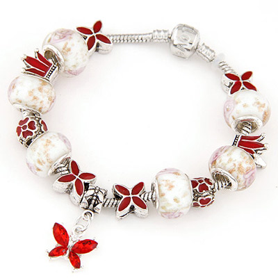 Antique Red Beads Decorated Eiffel Butterfly Shape Design Alloy Fashion Bracelets