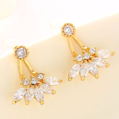 Boutique Champagne Gold Diamond Decorated Flower Design  Cuprum Fashion earrings