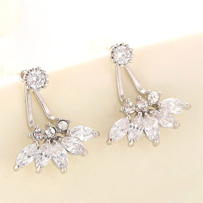 Boutique Silver Color Diamond Decorated Flower Design  Cuprum Fashion earrings