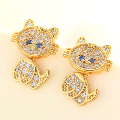 Lovely Champagne Gold Diamond Decorated Cat Shape Design  Cuprum Fashion earrings