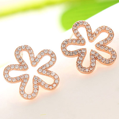 Brilliant Rose Gold Diamond Decorated Flower Design  Cuprum Fashion earrings