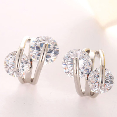 Sweet Silver Color Diamond Decorated Flower Design  Cuprum Fashion earrings