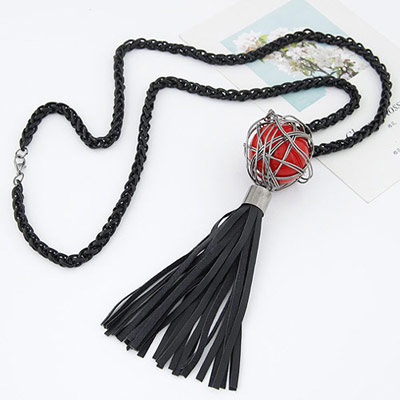 Sweet Red Beads Decorated Tassel Design Alloy Beaded Necklaces