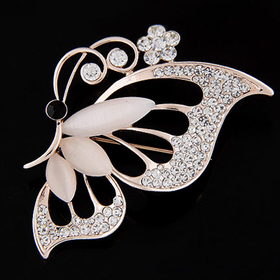 Exquisite White Diamond Decorated Butterfly Shape Design  Alloy Korean Brooches