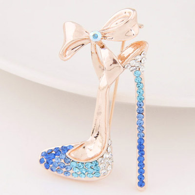 Exquisite Blue Bowknot Decorated High-heeled Shape Design  Alloy Korean Brooches