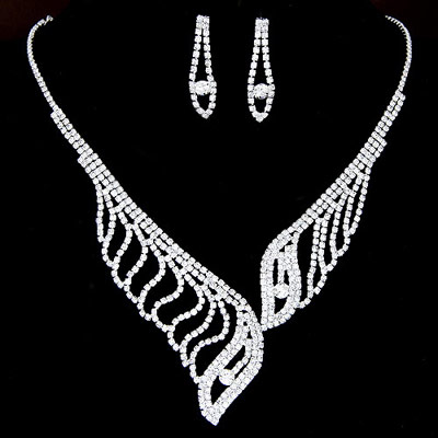 Bling White Diamond Decorated Leaf Shape Design  Alloy Jewelry Sets
