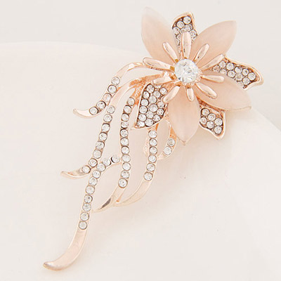 Sweet Gold Color Diamond Decorated Flower Shape Design  Alloy Korean Brooches