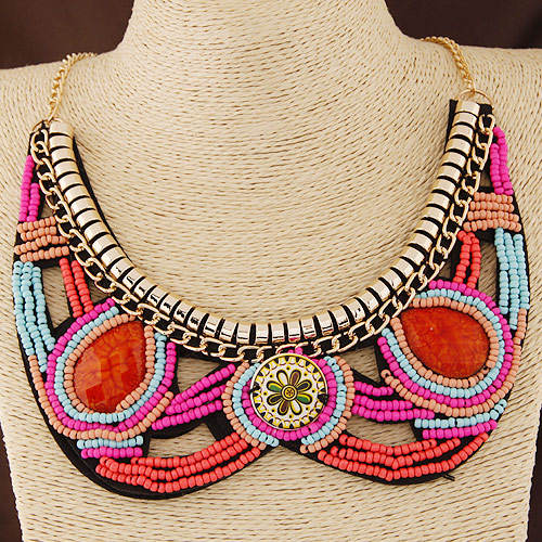 Bohemia Multi-color Beads Weave Decorated Hollow Out Collar Design