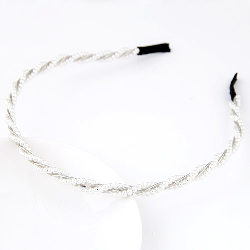 Elegant Silver Color Pearl Decorated Weave Design  Alloy Hair band hair hoop