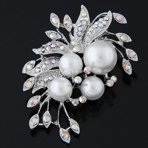 Fashion Silver Color Pearl Decorated Flower Shape Design  Alloy Korean Brooches