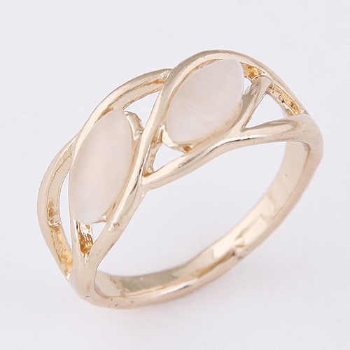 Sweet Gold Color Oval Gemstone Decorated Hollow Out Design  Alloy Korean Rings