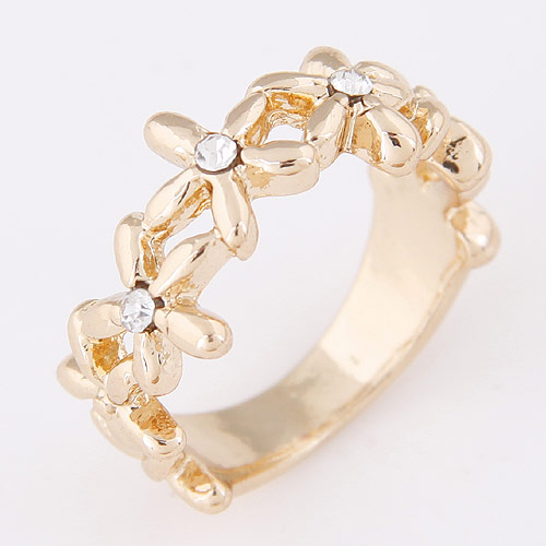 Personality Gold Color Flower Shape Decorated Simple Design  Alloy Korean Rings