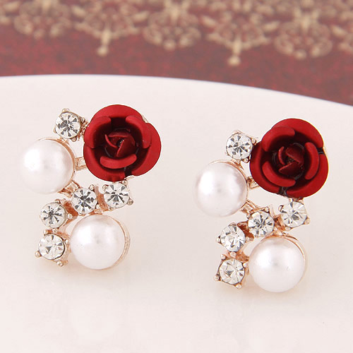 Sweet Red Diamond&rose Flower Decorated Simple Design