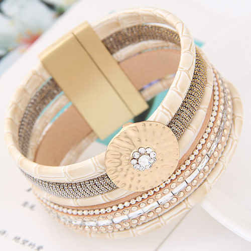 Fashion Apricot Round Shape Decorated Multilayer Design Alloy Korean Fashion Bracelet