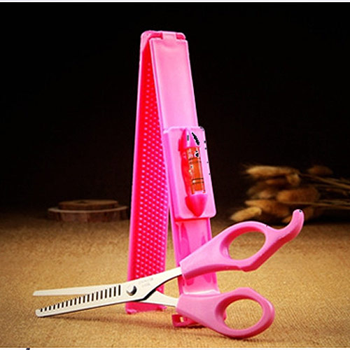 Fashion Plum Red Pure Color Simple Design With Ruler Bangs Barber Scissors  Plastic Beauty tools