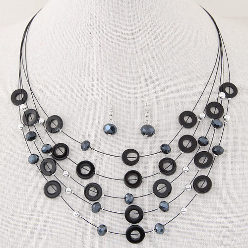 Elegant Black Diamond&circle Decorated Multilayer Design  Alloy Jewelry Sets