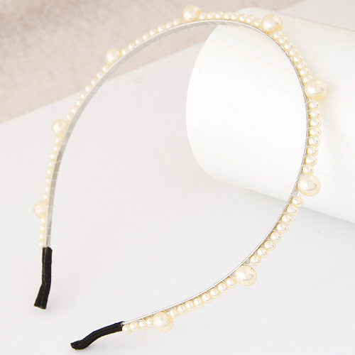 Elegant White Pearl Weaving Decorated Pure Color Narrow Design  Alloy Hair band hair hoop