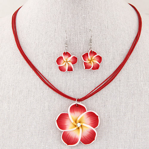 Sweet Red Flower Pendant Decorated Multilayer Short Design  Alloy Jewelry Sets
