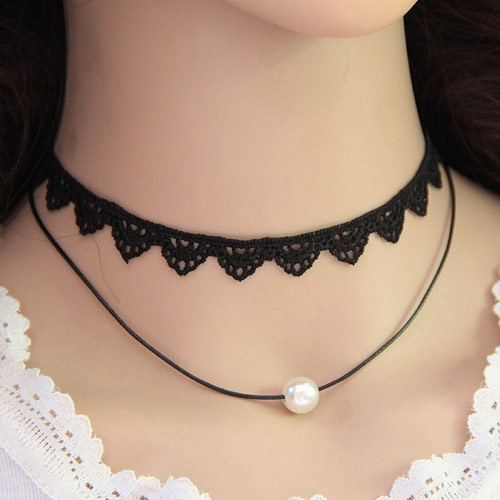 Trending White+black Pearl Decorated Double Layer Design