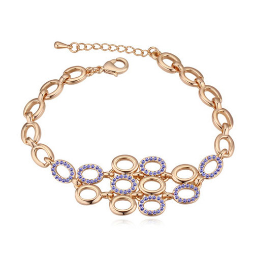 Elegant Champagne Gold+tanzanite Diamond Decorated Oval Shape Hollow Out Design Alloy Crystal Bracelets