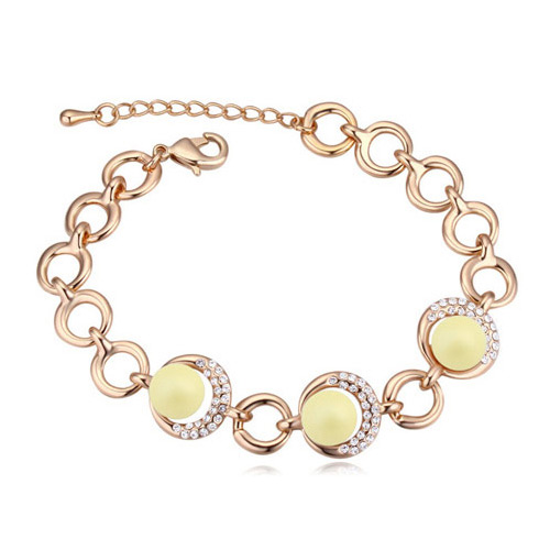 Elegant Champagne Gold+yellow Diamond&beads Decorated Circle Shape Design Alloy Crystal Bracelets