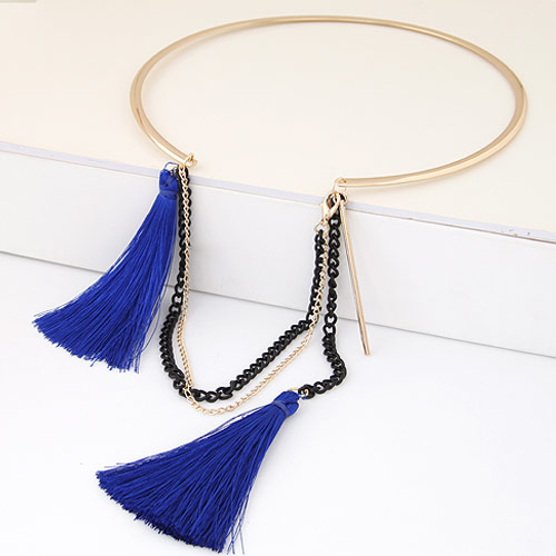 Fashion Blue Double Tassel Decorated Simple Design