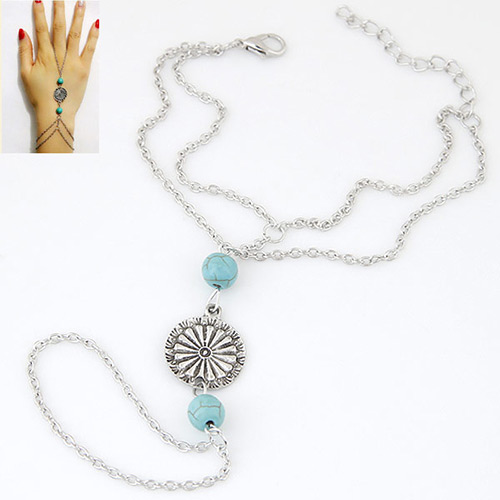 Vintage Light Blue Sunflower&beads Decorated Doule Layer Design