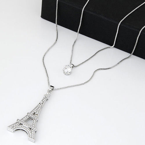 Sweet Silver Color Eiffel Tower Pendant Decorated Double Layer Design