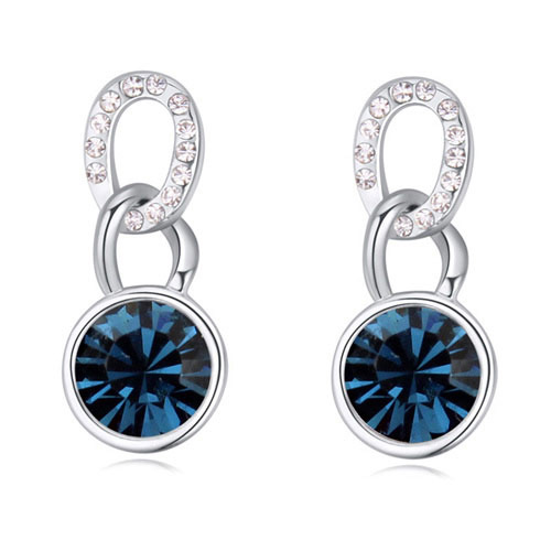 Luxurious Dark Blue Diamond Decorated Simple Design Alloy Crystal Earrings