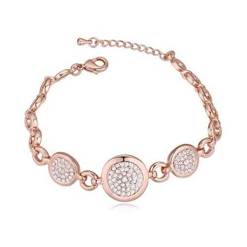 Luxurious Rose Gold+white Diamond Decorated Round Shape Design Alloy Crystal Bracelets