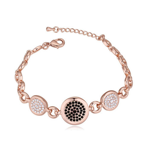 Luxurious Rose Gold+black Diamond Decorated Round Shape Design Alloy Crystal Bracelets