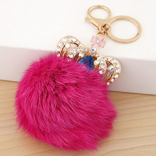 Fashion Plum Red Crown&fuzzy Ball Decorated Simple Design Alloy Fashion Keychain