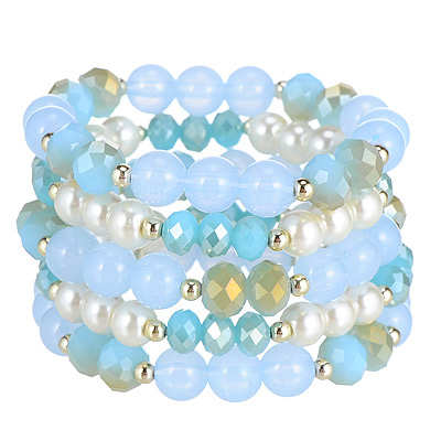 Trendy White & Blue Pearl Decorated Multilayer Design