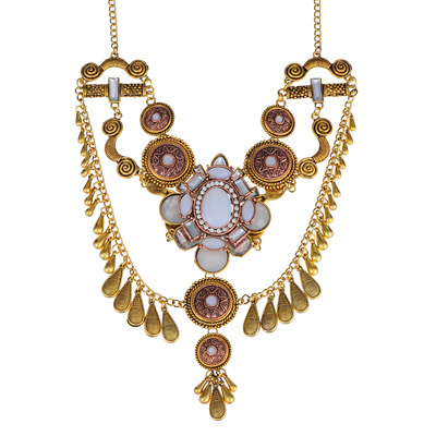Fashion Multicolor Diamond Decorated Tassel Design Alloy Bib Necklaces