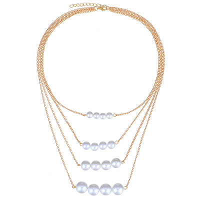 Charming White&gold Color Pearl Decorated Multilayer Design