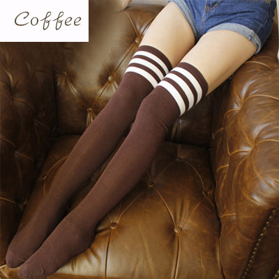 Classic Coffee+white Stripe Pattern Decorated Knee-high Design