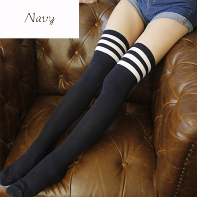 Classic Navy Blue+white Stripe Pattern Decorated Knee-high Design