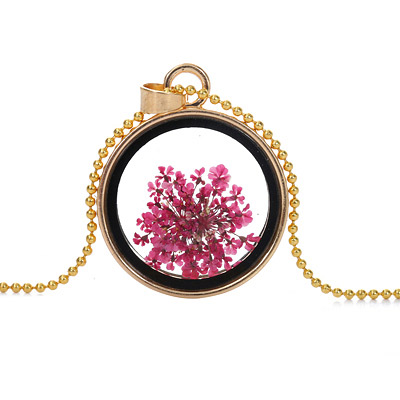 Elegant Plum Red Flower Pattern Decorated Round Shape Perfume Bottle Pendante Design Alloy Chains