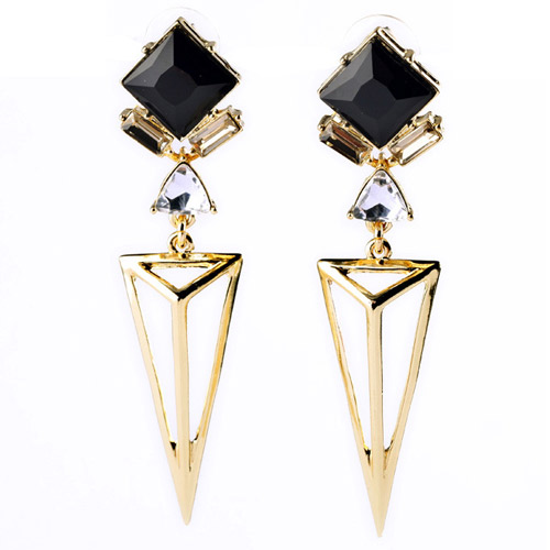 Exquisite Black Square Gemstone Decorated Hollow Out Triangle Design