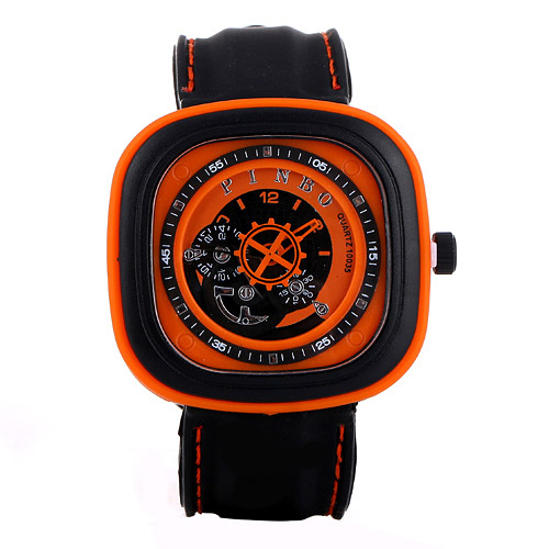 Casual Orange Second Disc Decorated Square Shape Design  Platic Men's Watches