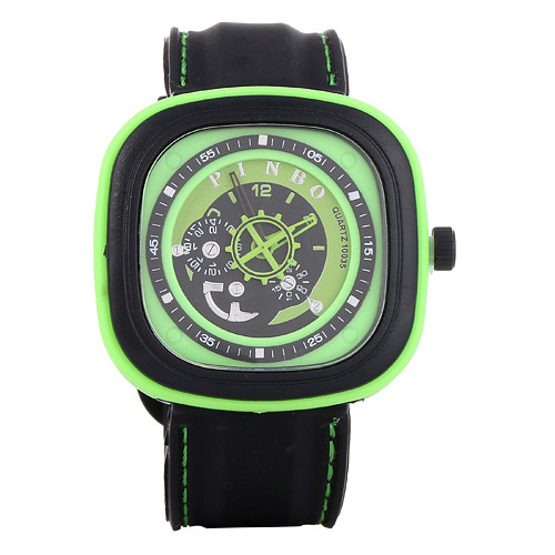 Casual Green Second Disc Decorated Square Shape Design  Platic Men's Watches