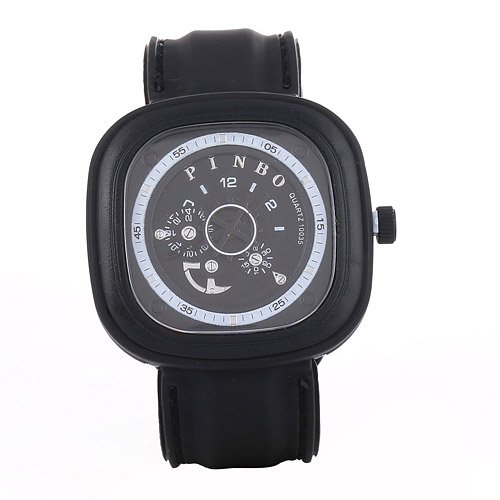 Casual Black Second Disc Decorated Square Shape Design  Platic Men's Watches