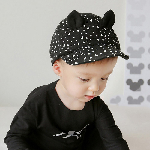 Cute Black Triangle Pattern&ears Decorated Pure Color Design