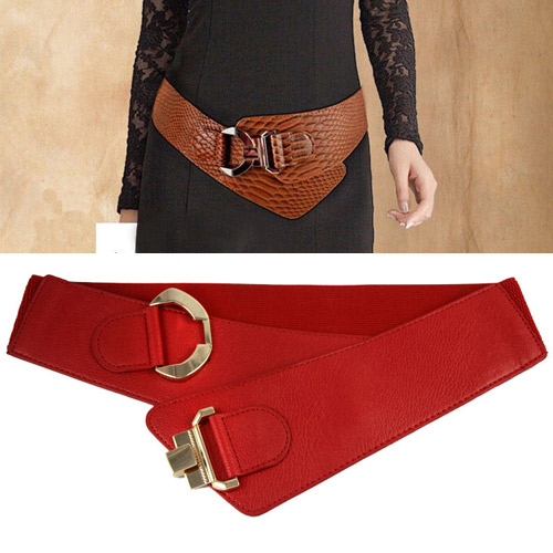 Fashion Red Buckle Decorated Pure Color Design
