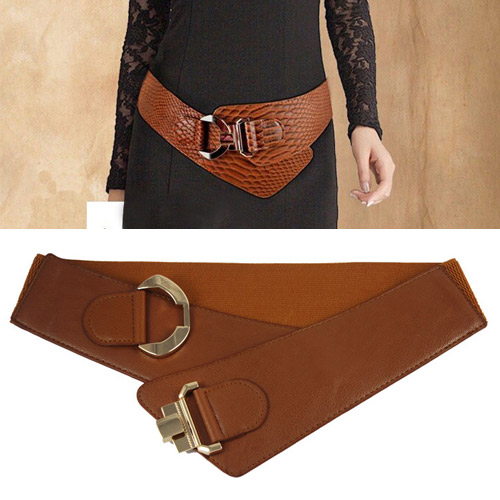 Fashion Brown Buckle Decorated Pure Color Design