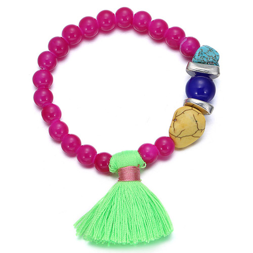 Personality Plum Red+green Tassel Decorated Simple Design Acrylic Fashion Bracelets