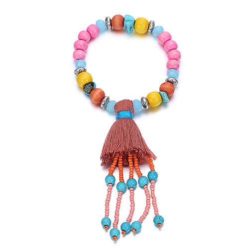 Fashion Multi-color Tassel Pendant Decorated Beads Chain Design  Alloy Fashion Bracelets